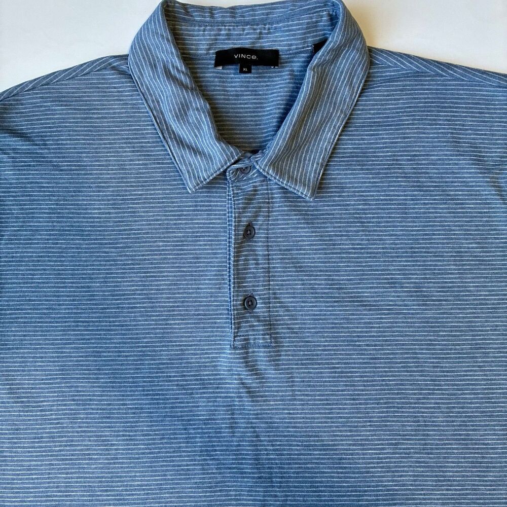 Vince. Men’s Short Sleeve Polo Blue White Stripe Extra Large XL Preppy Golf